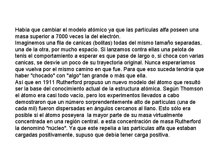 Había que cambiar el modelo atómico ya que las partículas alfa poseen una masa