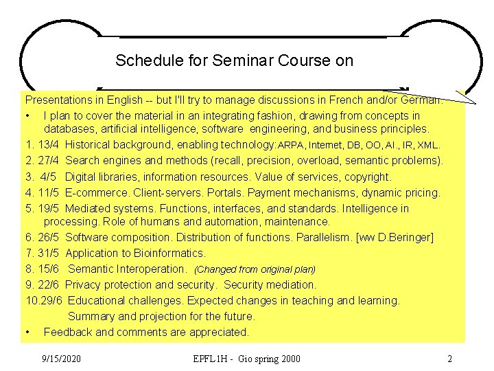 Schedule for Seminar Course on Presentations in English -- but I'll try to manage