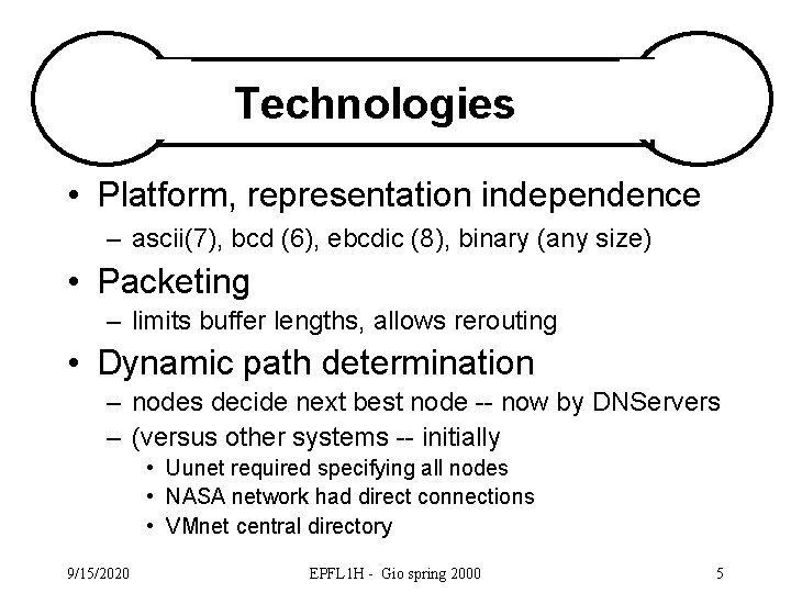 Technologies • Platform, representation independence – ascii(7), bcd (6), ebcdic (8), binary (any size)