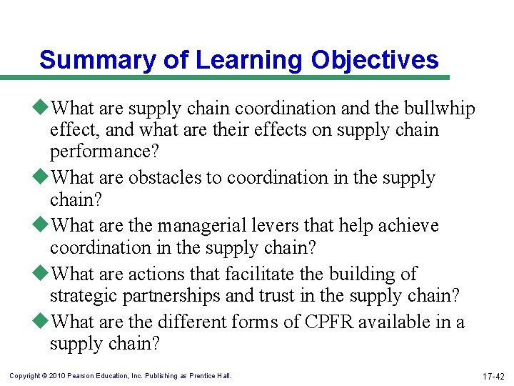 Summary of Learning Objectives u. What are supply chain coordination and the bullwhip effect,