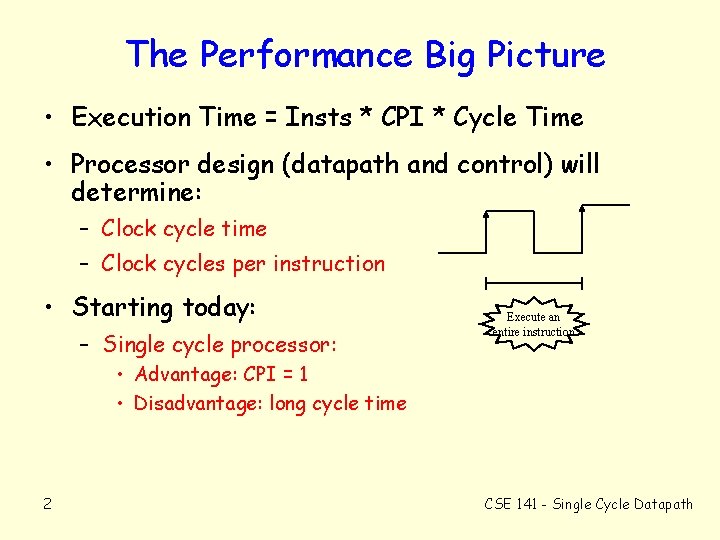 The Performance Big Picture • Execution Time = Insts * CPI * Cycle Time