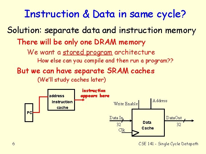 Instruction & Data in same cycle? Solution: separate data and instruction memory There will