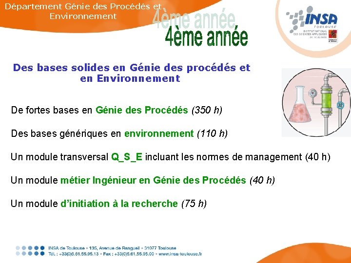 Département Génie des Procédés et Environnement Des bases solides en Génie des procédés et