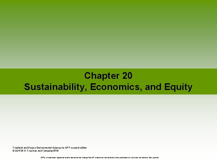 Chapter 20 Sustainability, Economics, and Equity Friedland Relyea Environmental Science for AP ®, second