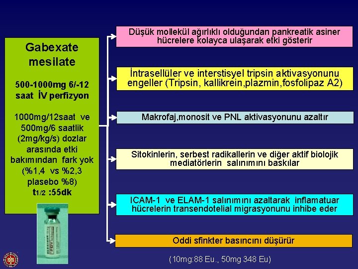 Gabexate mesilate 500 -1000 mg 6/-12 saat İV perfizyon 1000 mg/12 saat ve 500