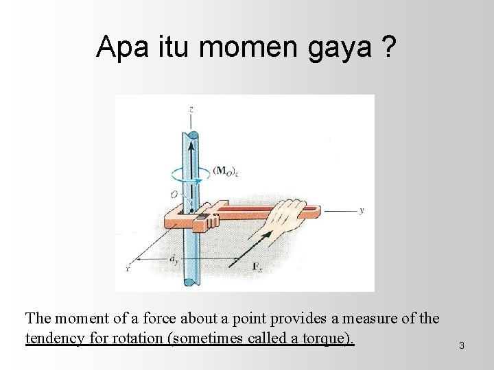 Apa itu momen gaya ? The moment of a force about a point provides