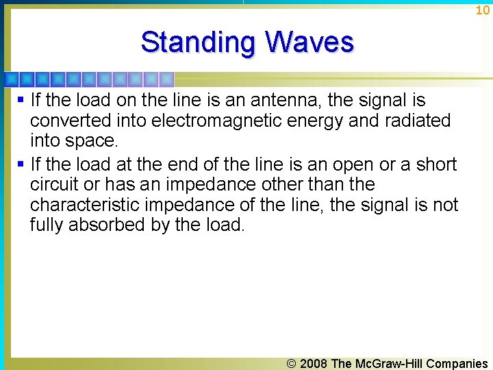 10 Standing Waves § If the load on the line is an antenna, the