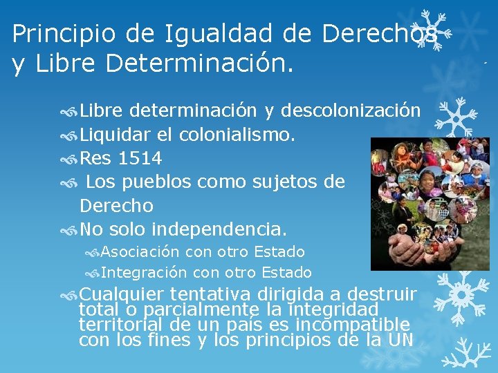 Principio de Igualdad de Derechos y Libre Determinación. Libre determinación y descolonización Liquidar el