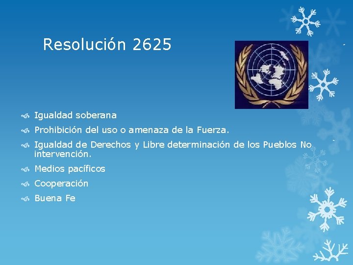 Resolución 2625 Igualdad soberana Prohibición del uso o amenaza de la Fuerza. Igualdad de