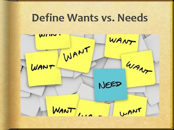 Define Wants vs. Needs 