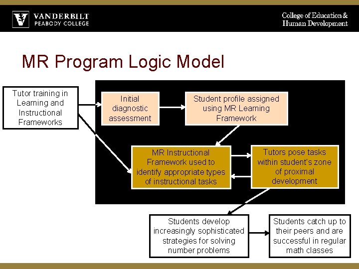 MR Program Logic Model Tutor training in Learning and Instructional Frameworks Initial diagnostic assessment