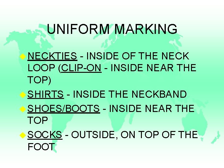 UNIFORM MARKING u NECKTIES - INSIDE OF THE NECK LOOP (CLIP-ON - INSIDE NEAR