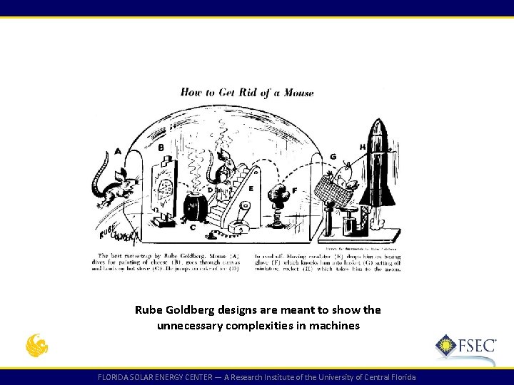 Rube Goldberg designs are meant to show the unnecessary complexities in machines FLORIDA SOLAR Rube Goldberg designs are meant to show the unnecessary complexities in machines FLORIDA SOLAR
