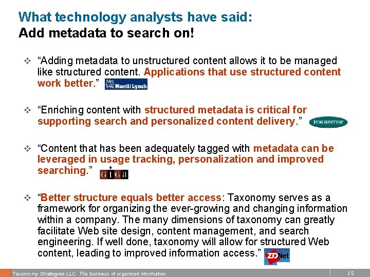 What technology analysts have said: Add metadata to search on! v “Adding metadata to