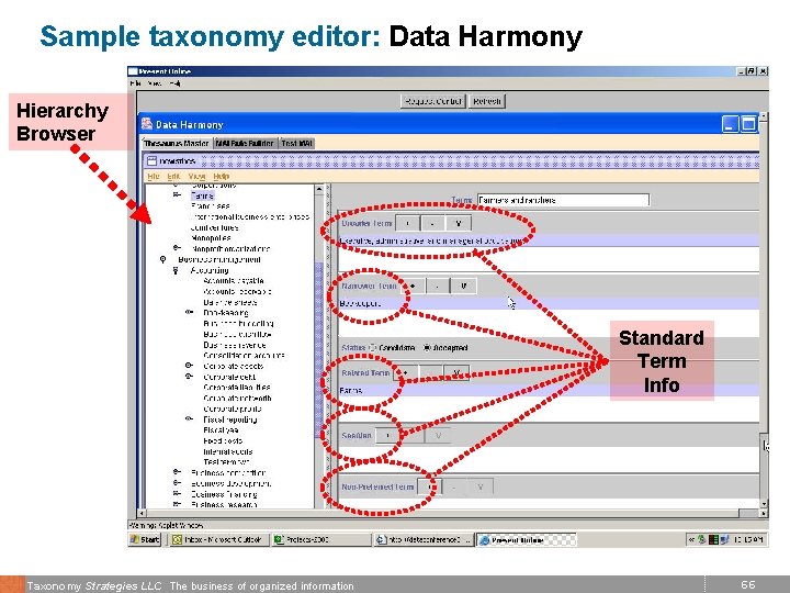 Sample taxonomy editor: Data Harmony Hierarchy Browser Standard Term Info Taxonomy Strategies LLC The