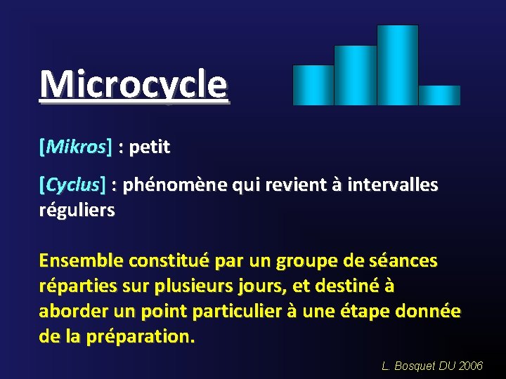 Microcycle [Mikros] : petit [Cyclus] : phénomène qui revient à intervalles réguliers Ensemble constitué