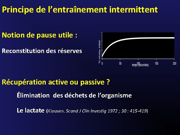 Principe de l’entraînement intermittent Notion de pause utile : Reconstitution des réserves Récupération active