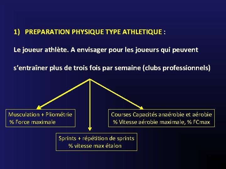 1) PREPARATION PHYSIQUE TYPE ATHLETIQUE : Le joueur athlète. A envisager pour les joueurs