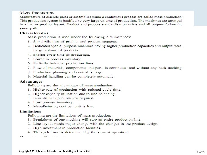 Copyright © 2010 Pearson Education, Inc. Publishing as Prentice Hall. 1 – 20 Copyright © 2010 Pearson Education, Inc. Publishing as Prentice Hall. 1 – 20