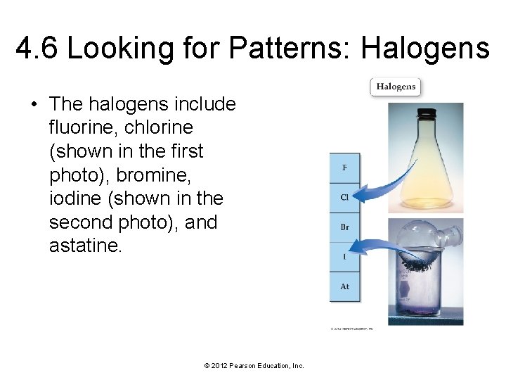 4. 6 Looking for Patterns: Halogens • The halogens include fluorine, chlorine (shown in