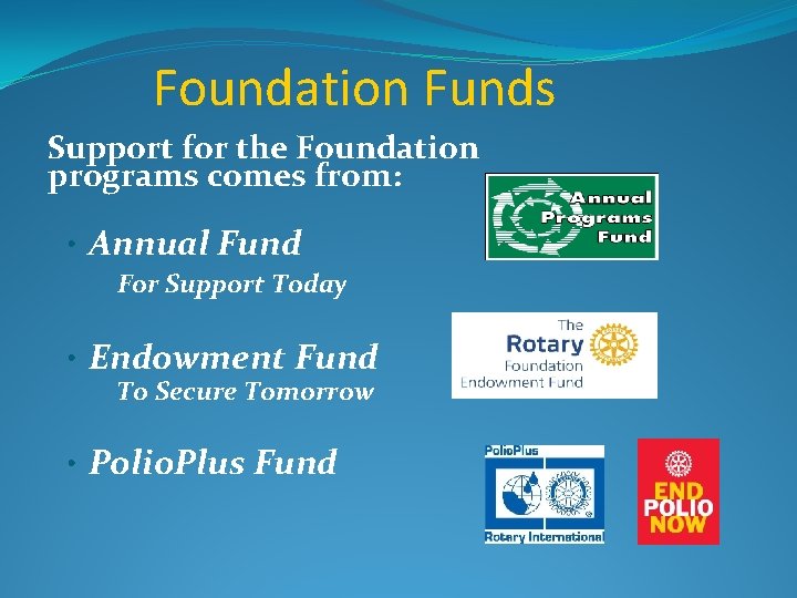 Foundation Funds Support for the Foundation programs comes from: • Annual Fund For Support