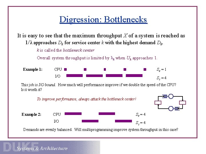 Digression: Bottlenecks It is easy to see that the maximum throughput X of a