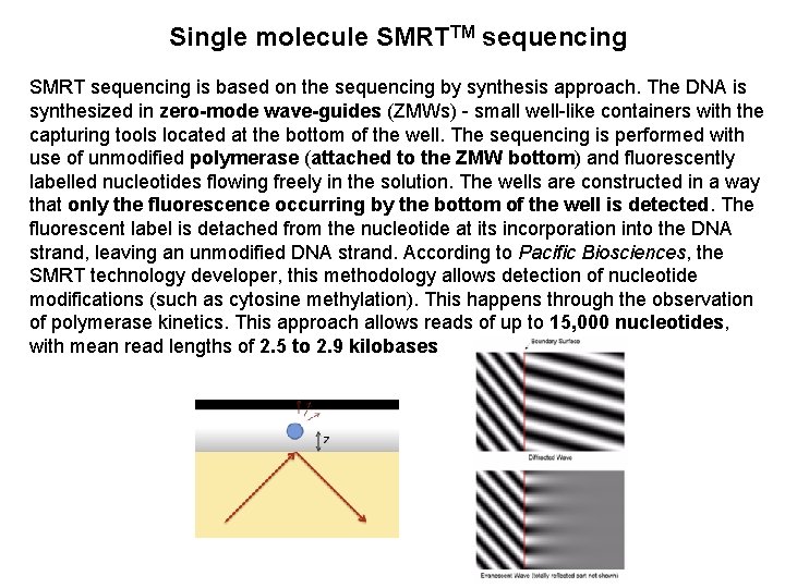 Single molecule SMRTTM sequencing SMRT sequencing is based on the sequencing by synthesis approach.