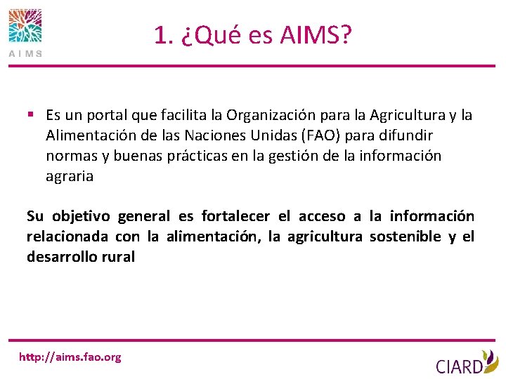 1. ¿Qué es AIMS? § Es un portal que facilita la Organización para la