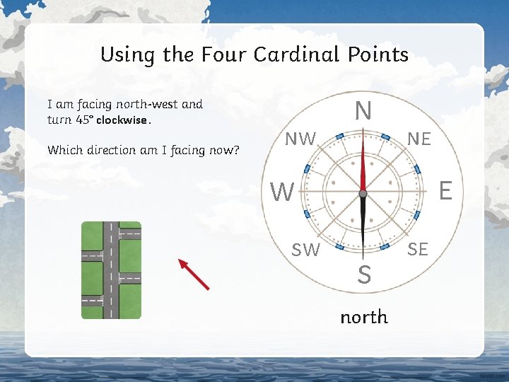 Using the Four Cardinal Points I am facing north-west and turn 45° clockwise. Which