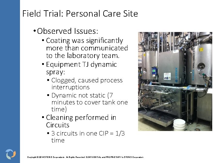 Field Trial: Personal Care Site • Observed Issues: • Coating was significantly more than