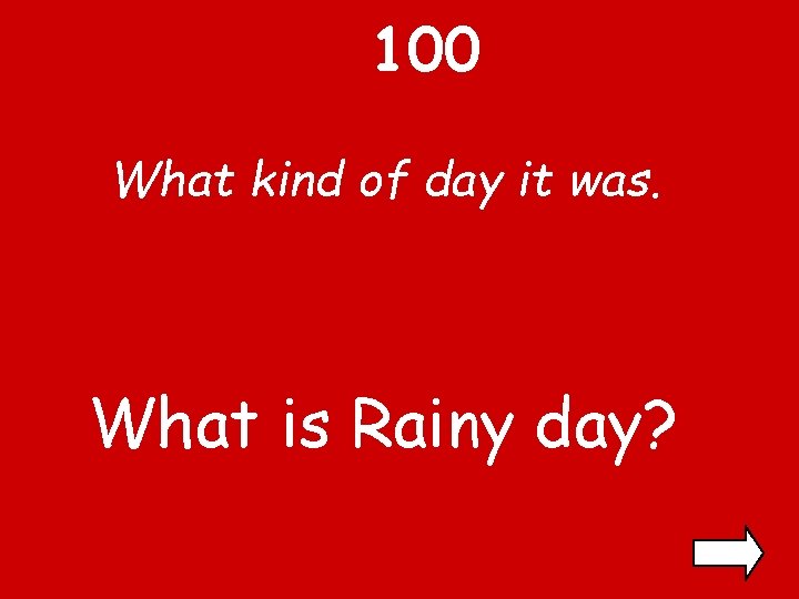 100 What kind of day it was. What is Rainy day? 