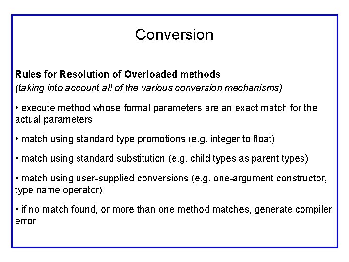 Conversion Rules for Resolution of Overloaded methods (taking into account all of the various
