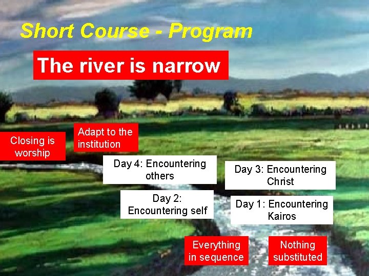 Short Course - Program The river is narrow Closing is worship Adapt to the