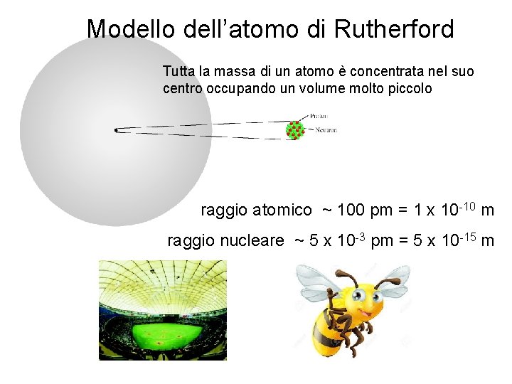 Modello dell’atomo di Rutherford Tutta la massa di un atomo è concentrata nel suo