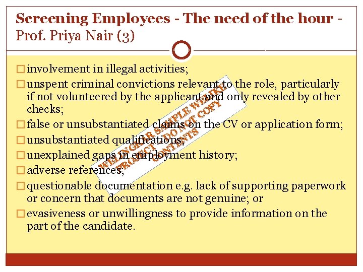 Screening Employees - The need of the hour - Prof. Priya Nair (3) �