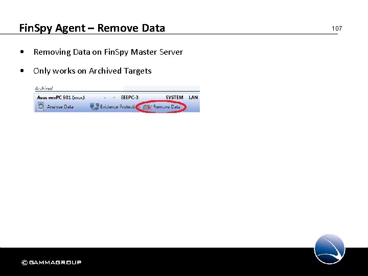 Fin. Spy Agent – Remove Data • Removing Data on Fin. Spy Master Server