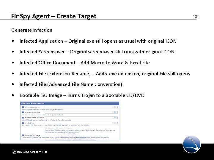 Fin. Spy Agent – Create Target Generate Infection • Infected Application – Original exe