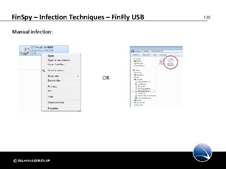 Fin. Spy – Infection Techniques – Fin. Fly USB Manual infection: OR 130 