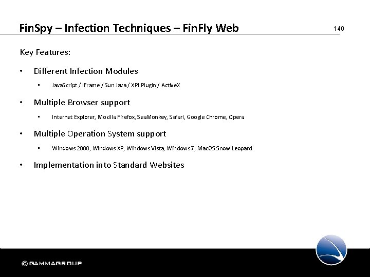 Fin. Spy – Infection Techniques – Fin. Fly Web Key Features: • Different Infection