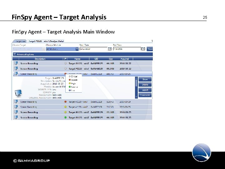 Fin. Spy Agent – Target Analysis Main Window 25 