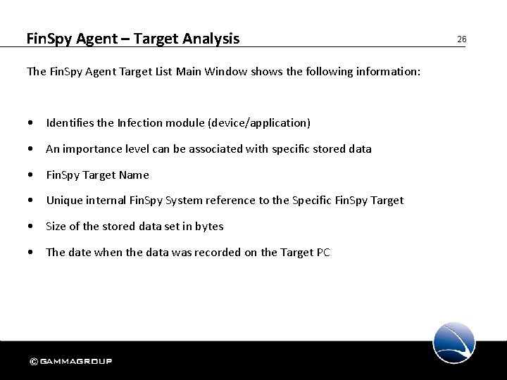 Fin. Spy Agent – Target Analysis The Fin. Spy Agent Target List Main Window