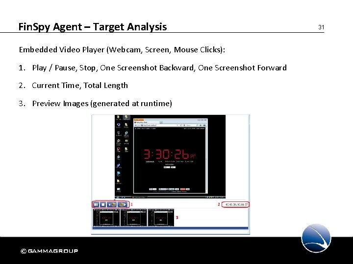 Fin. Spy Agent – Target Analysis Embedded Video Player (Webcam, Screen, Mouse Clicks): 1.