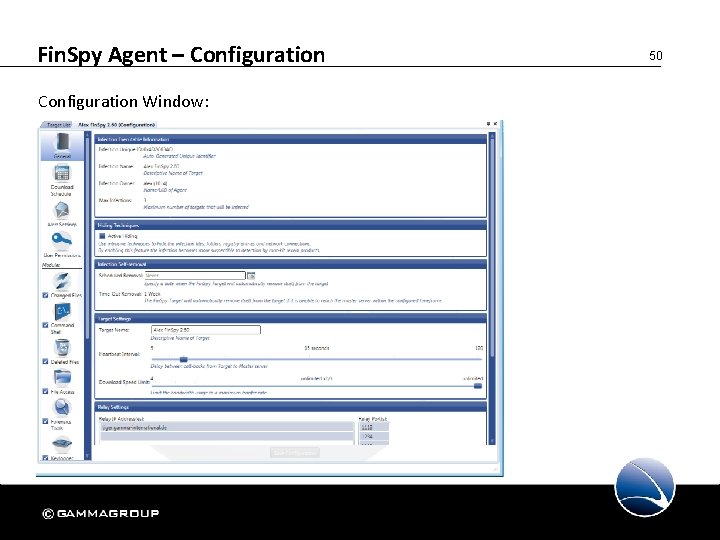 Fin. Spy Agent – Configuration Window: 50 