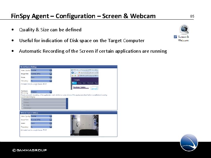 Fin. Spy Agent – Configuration – Screen & Webcam • Quality & Size can
