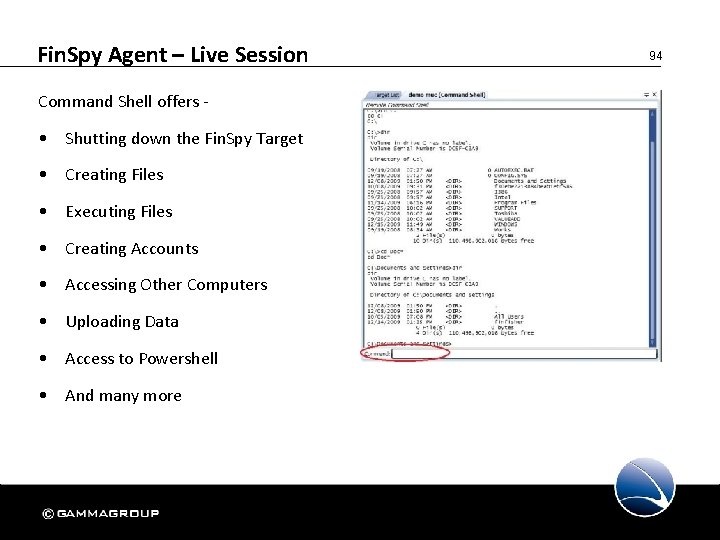 Fin. Spy Agent – Live Session Command Shell offers - • Shutting down the