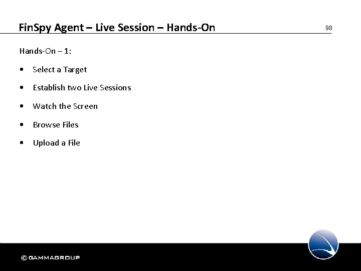 Fin. Spy Agent – Live Session – Hands-On – 1: • Select a Target