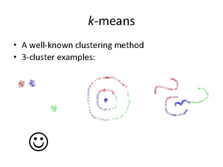 k-means • A well-known clustering method • 3 -cluster examples: k-means • A well-known clustering method • 3 -cluster examples: