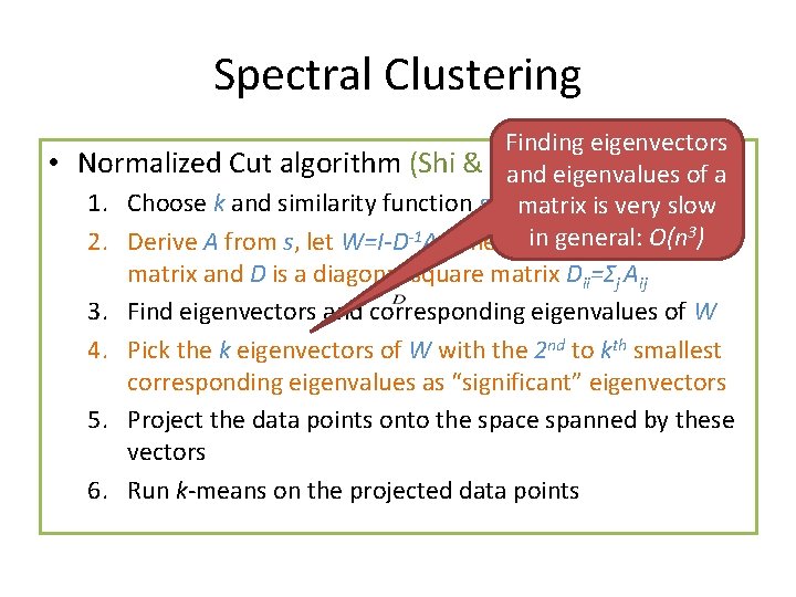 Spectral Clustering Finding eigenvectors • Normalized Cut algorithm (Shi & Malik 2000): of a Spectral Clustering Finding eigenvectors • Normalized Cut algorithm (Shi & Malik 2000): of a