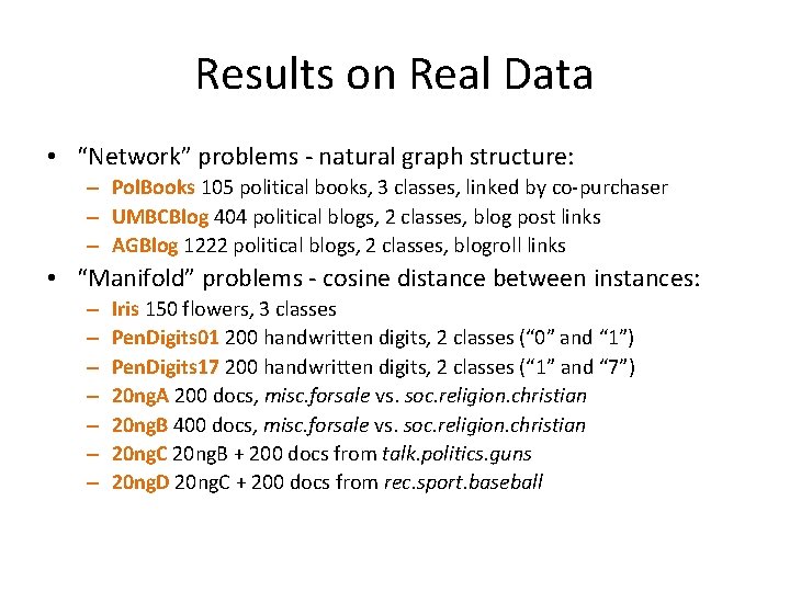 Results on Real Data • “Network” problems - natural graph structure: – Pol. Books Results on Real Data • “Network” problems - natural graph structure: – Pol. Books