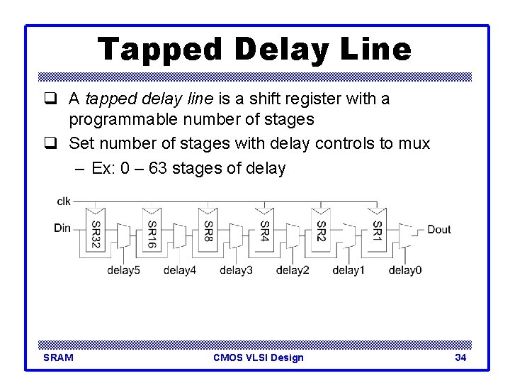 Tapped Delay Line q A tapped delay line is a shift register with a